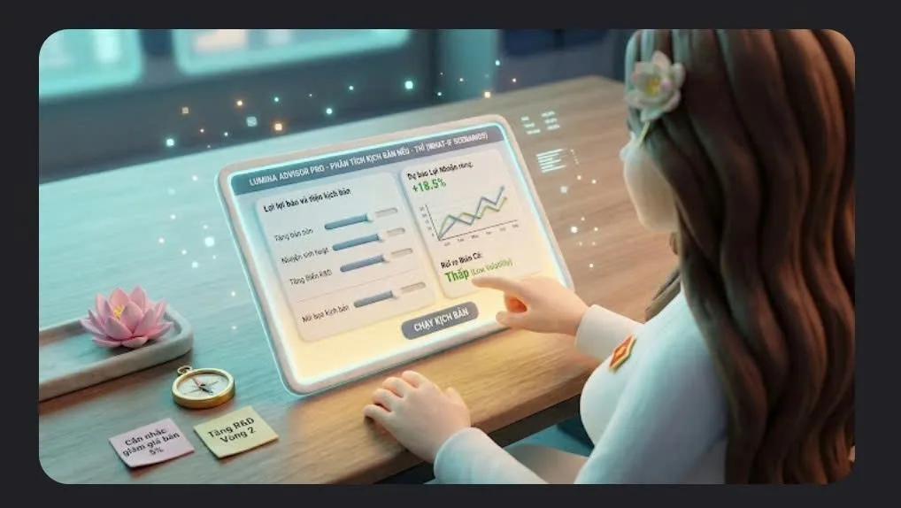 Màn hình Lumina Advisor Pro phân tích kịch bản nếu-thì