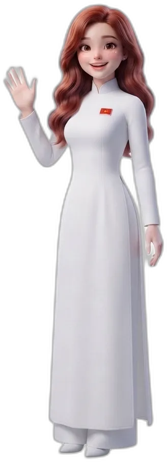 Huong AI greeting, 3D render in a white ao dai
